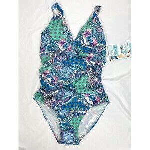 Love Your Assets by Sara Blakely SMALL Blue Paisley One Piece Swimsuit NWT